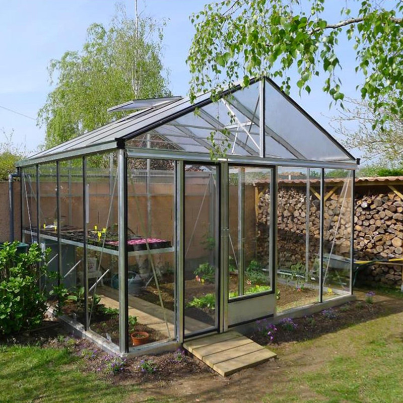 Serre de jardin SUPRA 17,40m² en aluminium naturel et verre trempé 4mm + embase incluse - Lams