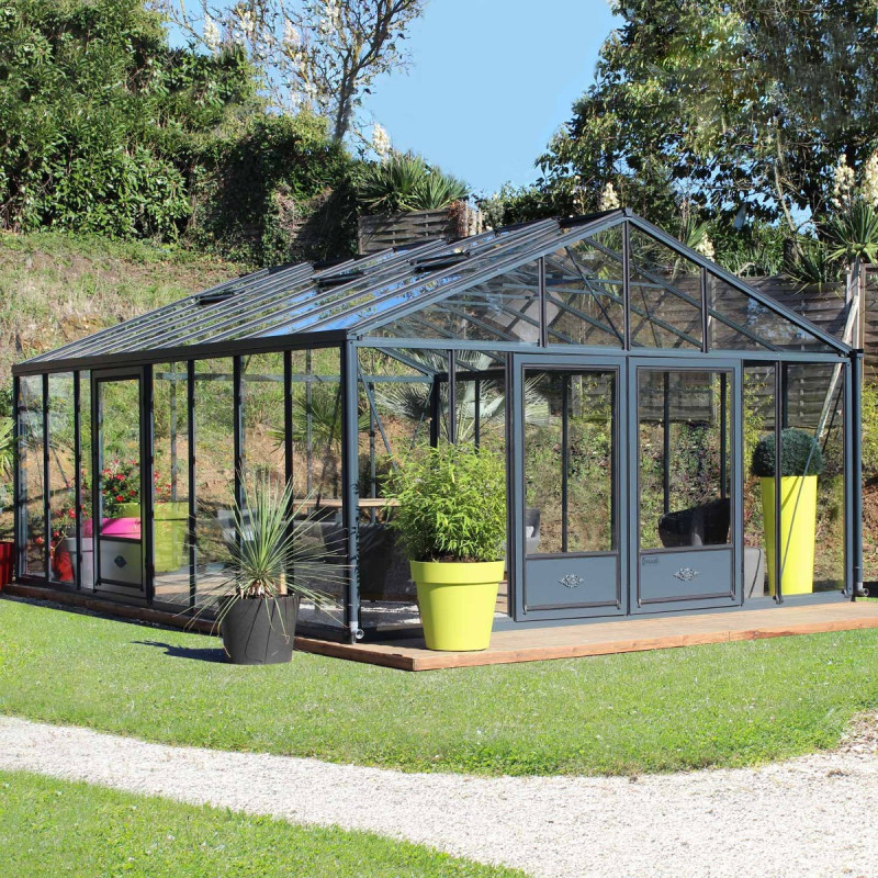Serre de jardin SUPRA 27,80m² en aluminium naturel et verre trempé 4mm + embase incluse - Lams