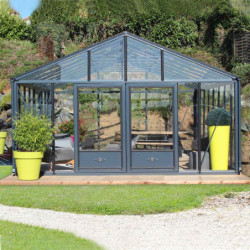 Serre de jardin SUPRA 38,20m² en aluminium laqué et verre trempé 4mm + embase incluse - Lams