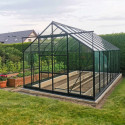 Serre de jardin 16,32m² en aluminium anthracite et verre trempé 4mm - Green Protect