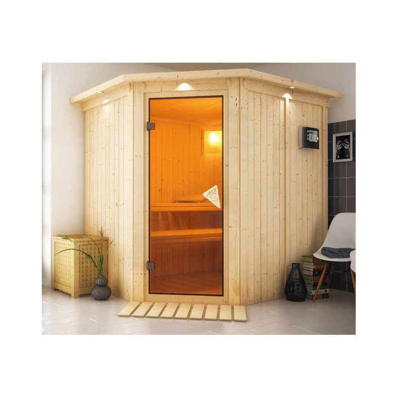 Sauna traditionnel d’angle Lilja Plug &Play - 4 à 6 places 68mm KARIBU