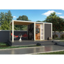 Abri toit plat en bois massif 19mm Qubic 6,05m² + appentis 5,6m² gris terre - Karibu