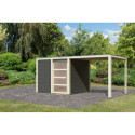 Abri toit plat en bois massif 19mm Qubic 6,05m² + appentis 5,6m² gris terre - Karibu