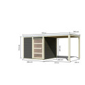 Abri toit plat en bois massif 19mm Qubic 6,05m² + appentis 5,6m² gris terre - Karibu