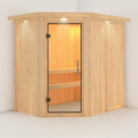 Sauna traditionnel d'angle CARIN 4 à 5 places 68mm avec couronne et porte en verre clair KARIBU