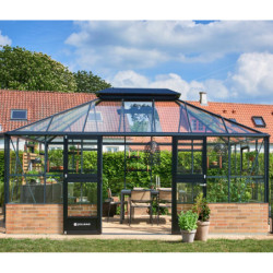 Serre de jardin sur muret 18,8m² anthracite en verre trempé Grand Oase - Juliana