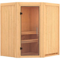 Sauna traditionnel d'angle TAURIN 2 à 3 places 68mm sans couronne - avec porte en verre clair KARIBU