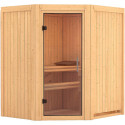 Sauna traditionnel d'angle TAURIN 2 à 3 places 68mm sans couronne - avec porte en verre clair KARIBU