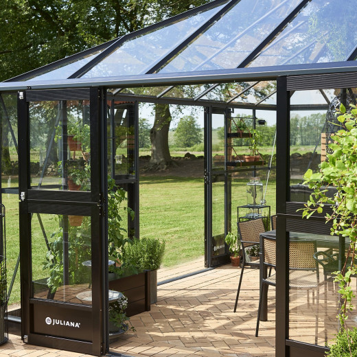 Double porte additionnelle en aluminium anthracite pour paroi à 5 sections des serres Oase/Grand Oase - Juliana 