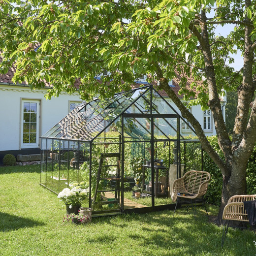 Serre de jardin 9,9m² noire en verre trempé Qube - Halls
