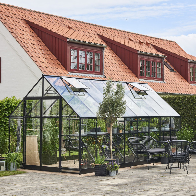 Serre de jardin 13m² noire en verre trempé Qube - Halls