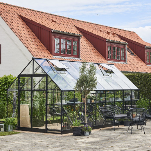Serre de jardin 13m² noire en verre trempé Qube - Halls
