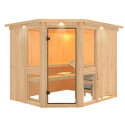 Sauna d'angle Amelia 3 avec couronne et porte classique Karibu
