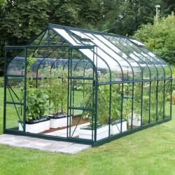 Serre Aloé Diana 12,90m² en aluminium laqué vert et verre trempé 3mm + embase incluse - Natura Lams