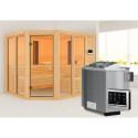 Sauna d'angle multifonctionnel AVA avec poêle Bio 9kW 4 à 5 places 68mm KARIBU