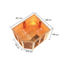 Sauna d'angle multifonctionnel AVA avec poêle Bio 9kW 4 à 5 places 68mm KARIBU