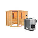 Sauna d'angle multifonctionnel AVA avec poêle Bio 9kW 4 à 5 places 68mm KARIBU