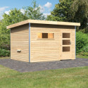 Sauna d'extérieur SKROLLAN 2 en bois massif 38mm 4 à 6 places avec porte moderne et vestibule - KARIBU