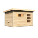 Sauna d'extérieur SKROLLAN 2 en bois massif 38mm 4 à 6 places avec porte moderne et vestibule - KARIBU