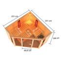 Sauna d'angle multifonctionnel ASTA avec poêle Bio 9kW 4 à 5 places 68mm KARIBU