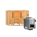 Sauna d'angle multifonctionnel ASTA avec poêle Bio 9kW 4 à 5 places 68mm KARIBU