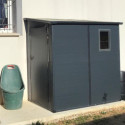 Abri de jardin adossé en résine anthracite 2,12m² + kit de fondation - JOBU