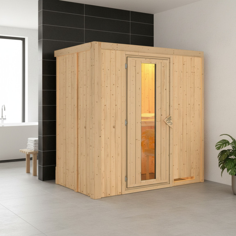 Sauna traditionnel VARIADO 2 à 3 places 68mm sans couronne - avec porte à économie d'énergie KARIBU