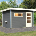 Sauna d'extérieur en bois SKROLLAN 1 anthracite 38mm 4 à 6 places avec porte moderne KARIBU