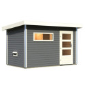 Sauna d'extérieur en bois SKROLLAN 1 anthracite 38mm 4 à 6 places avec porte moderne KARIBU