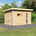 Sauna d'extérieur SKROLLAN 2 en bois massif 38mm 4 à 6 places avec porte opaque et vestibule - KARIBU