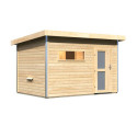 Sauna d'extérieur SKROLLAN 2 en bois massif 38mm 4 à 6 places avec porte opaque et vestibule - KARIBU