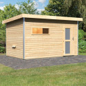 Sauna d'extérieur SKROLLAN 3 en bois massif 38mm 6 à 8 places avec porte opaque et vestibule - KARIBU