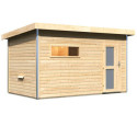 Sauna d'extérieur SKROLLAN 3 en bois massif 38mm 6 à 8 places avec porte opaque et vestibule - KARIBU