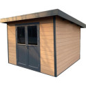 Abri de jardin en bois composite 28mm aspect bois vieilli 9m² PREMIUM toit plat - Woodlife Garden