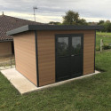 Abri de jardin en bois composite 28mm aspect bois vieilli 9m² PREMIUM toit plat - Woodlife Garden