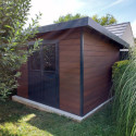 Abri de jardin en bois composite 28mm aspect bois vieilli 9m² PREMIUM toit plat - Woodlife Garden