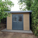 Abri de jardin en bois composite 28mm aspect bois vieilli 9m² PREMIUM toit plat - Woodlife Garden