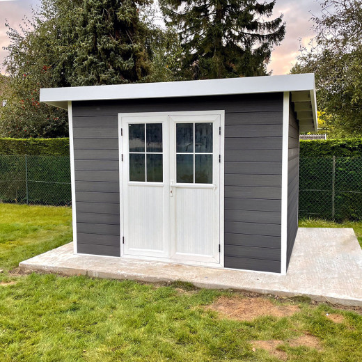 Abri de jardin en bois composite 28mm anthracite 9m² PREMIUM toit plat - Woodlife Garden