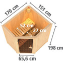 Sauna traditionnel d'angle TAURIN 2 à 3 places 68mm sans couronne - avec porte moderne KARIBU