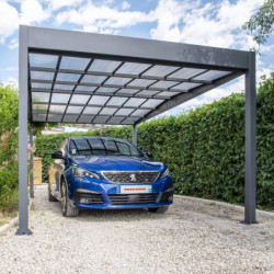 Carport double pente LIBECCIO 16m² en alu anthracite et polycarbonate – Trigano jardin