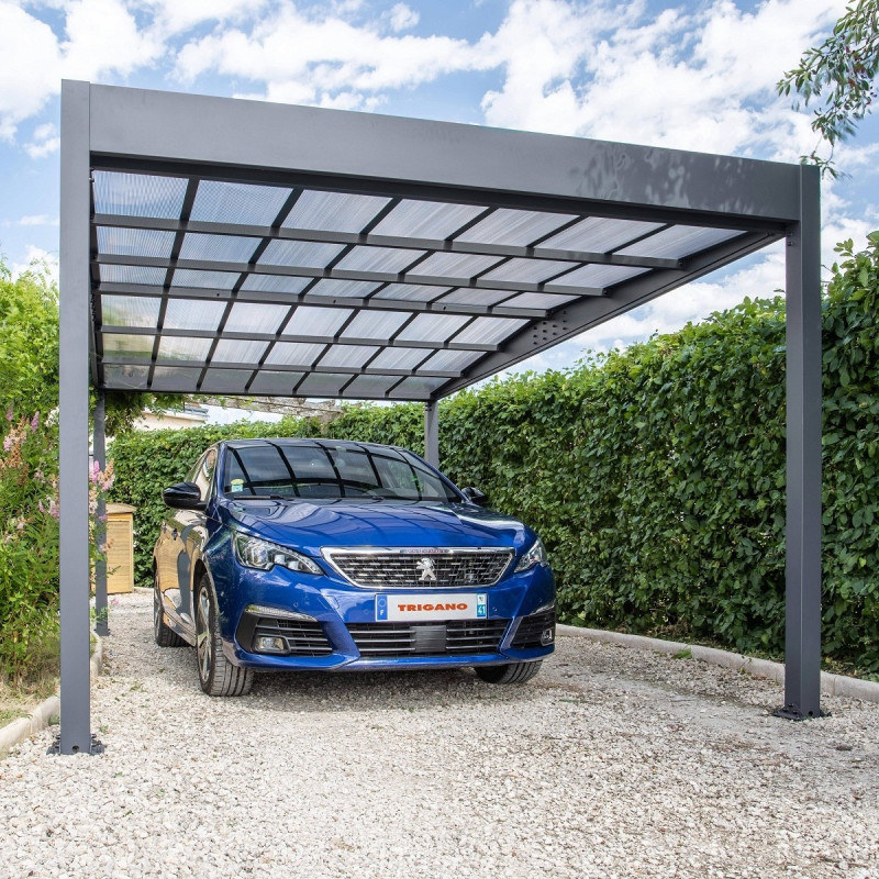 Carport double pente LIBECCIO 16m² en alu anthracite et polycarbonate – Trigano jardin