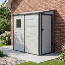 Abri de jardin adossé en résine gris clair 2,09m² + kit de fondation - JOBU