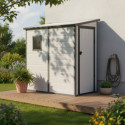 Abri de jardin adossé en résine gris clair 2,09m² + kit de fondation - JOBU