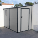 Abri de jardin adossé en résine gris clair 3,55m² + kit de fondation - JOBU
