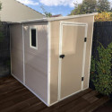 Abri de jardin adossé en résine beige 3,55m² + kit de fondation - JOBU
