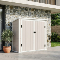 Coffre de jardin en résine - cache poubelles beige 1,79m² JOBU