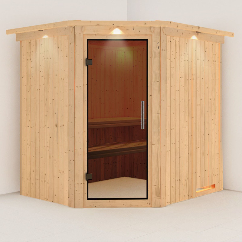Sauna traditionnel d’angle Lilja Plug &Play - 4 à 6 places 68mm KARIBU