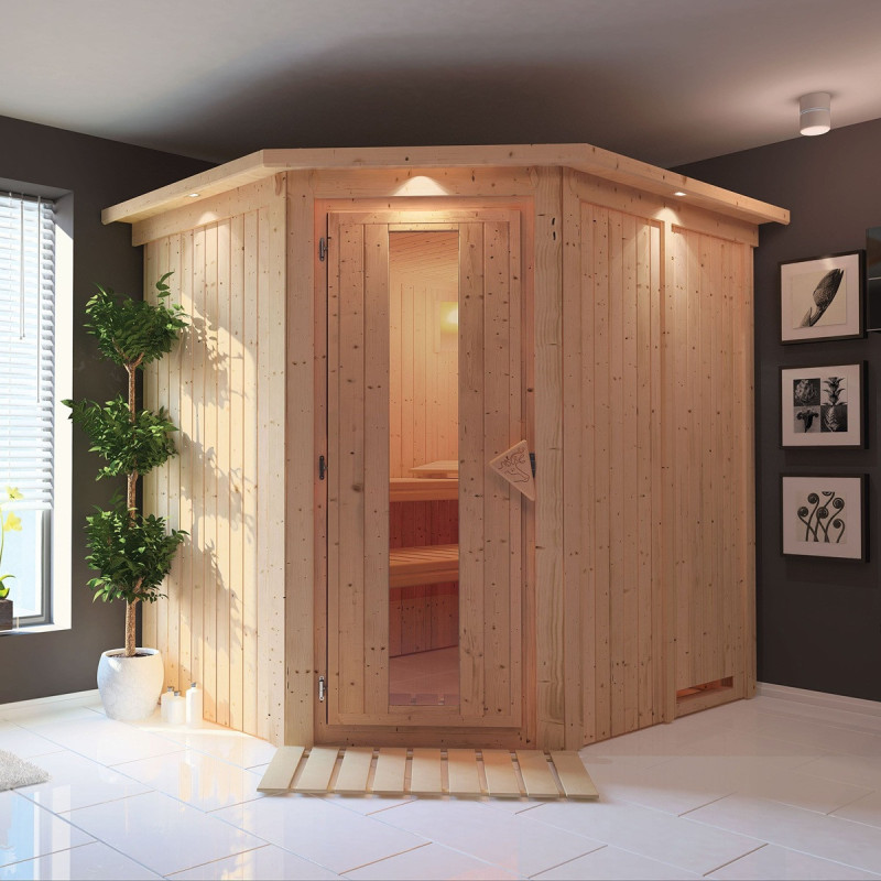 Sauna traditionnel d'angle SIIRIN 4 à 5 places 68mm KARIBU