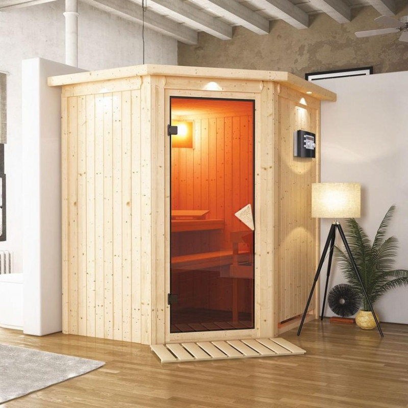 Sauna traditionnel d’angle Tonja Plug &Play - 3 à 4 places 68mm KARIBU