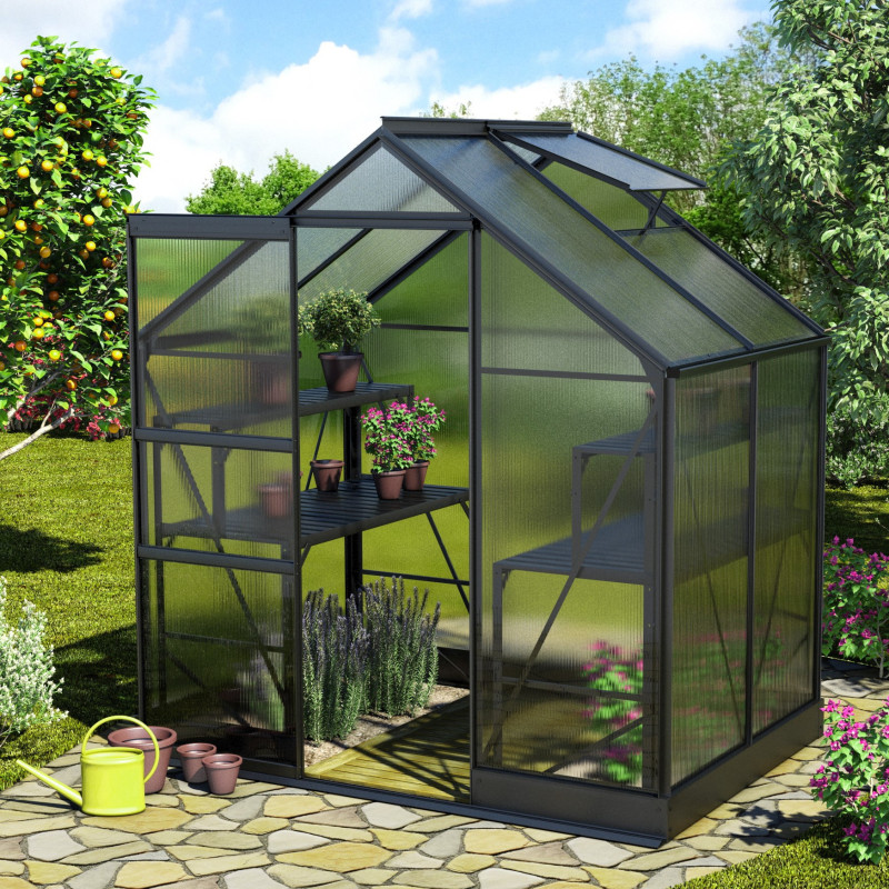 Serre de jardin en alu noir et polycarbonate 6mm - Apollo 2500 - Vitavia